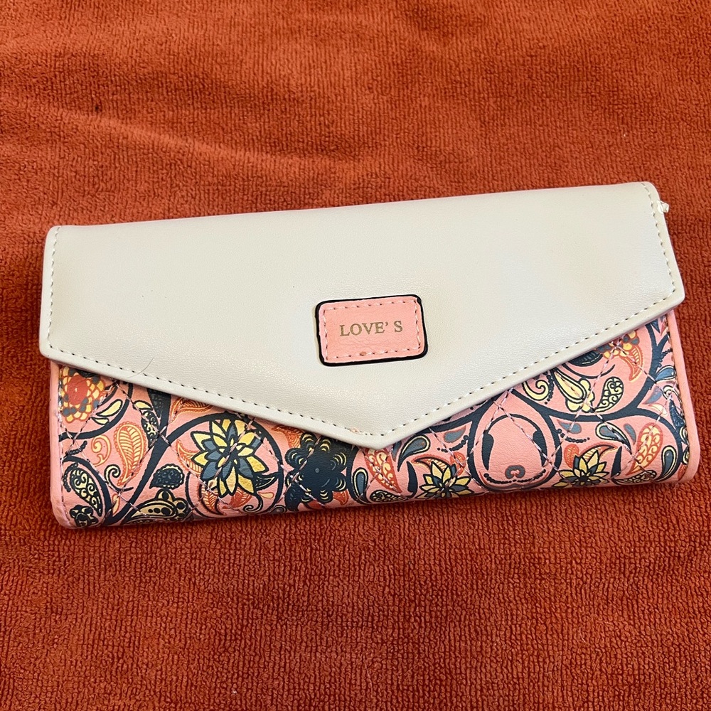 Love Pink and White Wallet with Floral Pattern